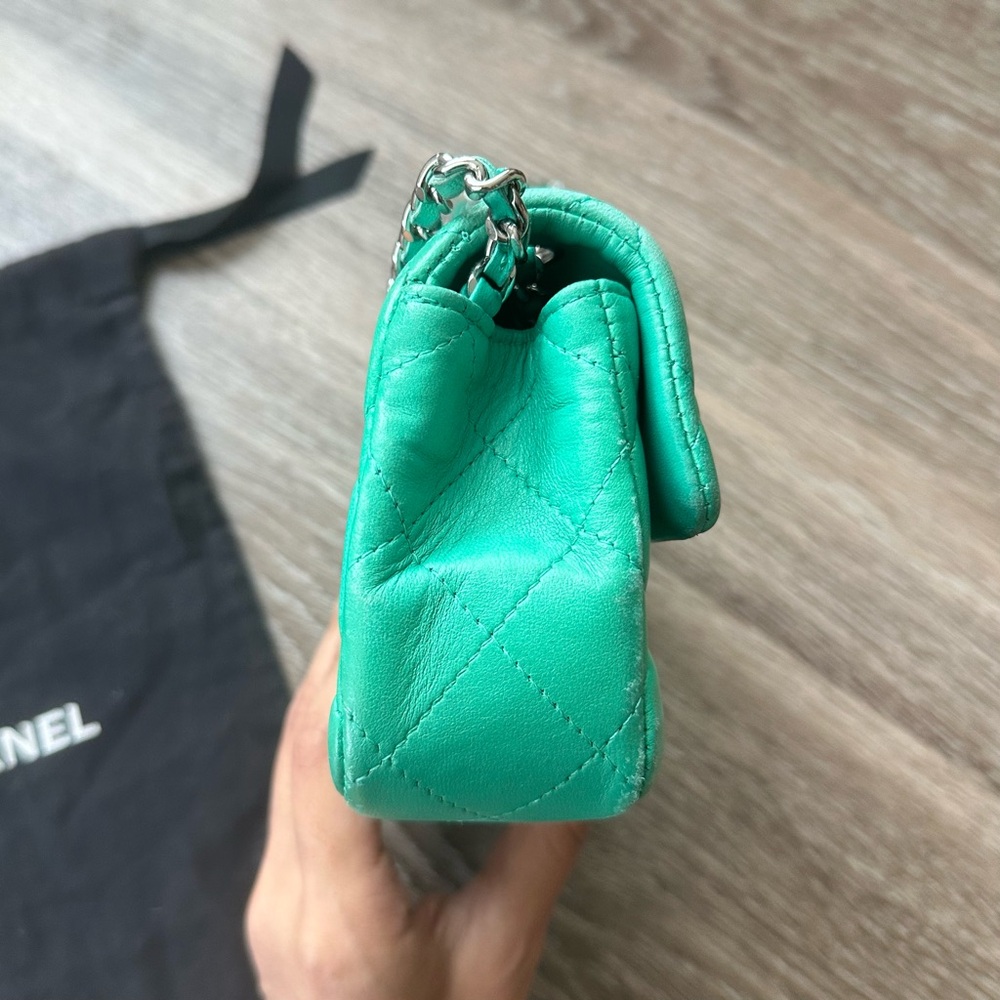 Chanel Extra Mini Flap Bag Turquoise Green Single Flap Lambskin Quilted Leather - Picture 7 of 15